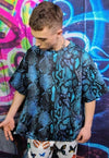 Snake print tee handmade python t-shirt rave top in blue