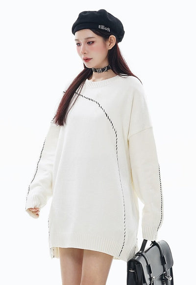 Asymmetric sweater utility jumper stitched punk top in white