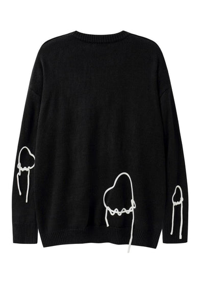 Heart sweater knitted grunge jumper fleece patch top black