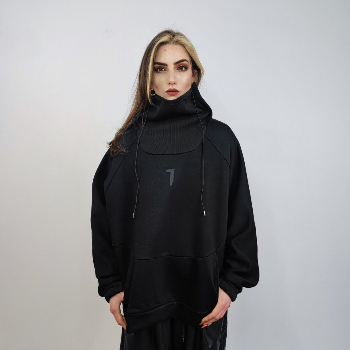 Gothic jumper raised neck punk pullover utility poncho gorpcore cloak spliced pullover cyberpunk ninja jumper Japanese Yamamoto sweatshirt