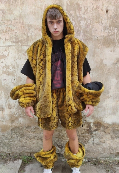 Snake fleece jacket detachable handmade python bomber yellow