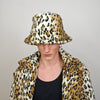 Leopard fleece bucket brown animal print hat tie dye cheetah fisherman hat festival cap wild cat headwear rave boonie 90s glam rocker bolero