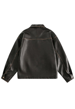 Butterfly patchwork faux leather jacket utility bomber brown