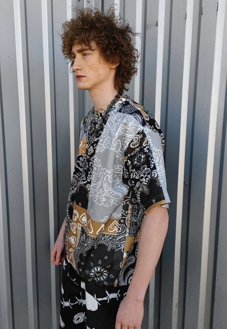 Bandanna print tee handmade edgy paisley t-shirt in green