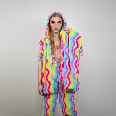 Gay jacket rainbow hoodie festival fleece bright raver bomber fluffy carnival overcoat LGBT jumper festival pullover burning man top