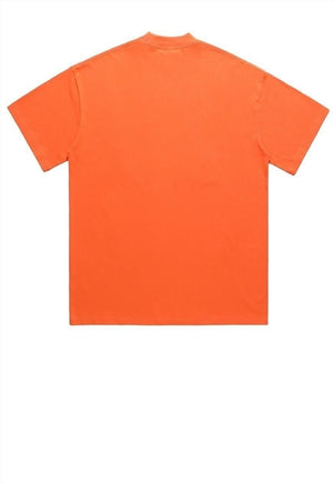 Peace t-shirt hippie print tee ant war slogan top in orange