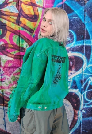 Tie-dye ripped denim jacket jean coat in fluorescent green