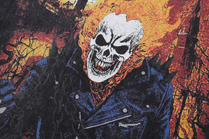 Biker t-shirt ghost slogan tee skeleton print top in vintage grey