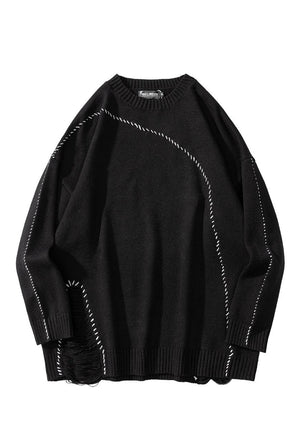 Asymmetric sweater utility jumper stitched punk top in black