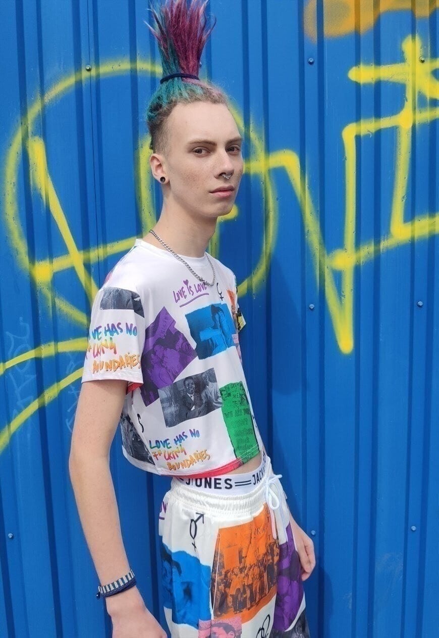 Gay crop top LGBT support loose fit pride rainbow tee white