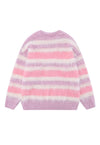 Striped sweater fluffy knitted jumper soft fleece in pink