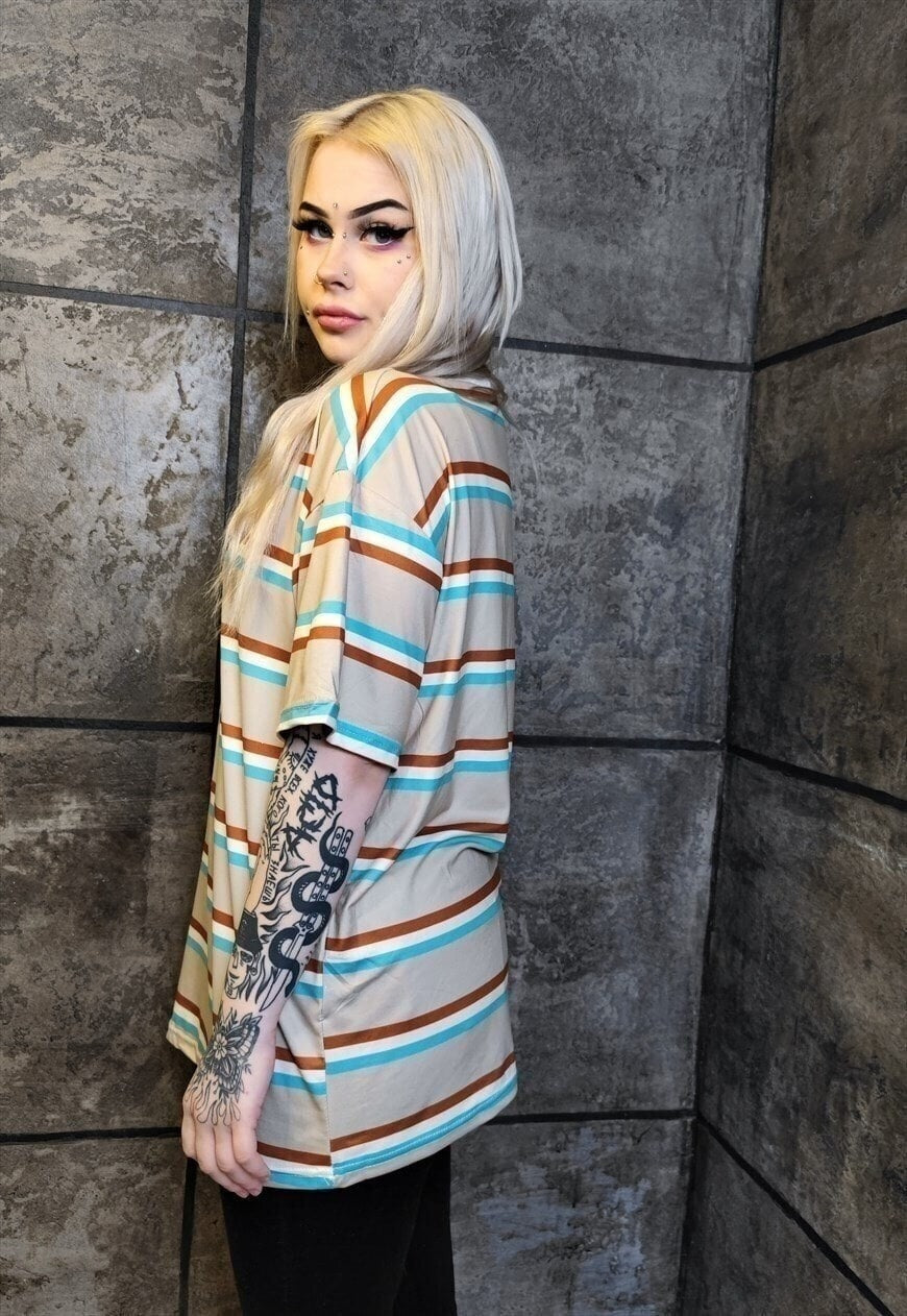 Retro stripe t-shirt thin zigzag tee in cream