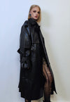 Faux leather trench coat double breasted dominatrix jacket