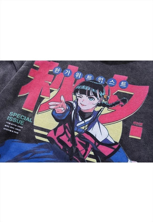 Anime hoodie Japanese cartoon pullover Manga jumper in grey