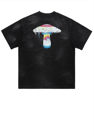 Mushroom print t-shirt psychedelic tee grunge punk top black