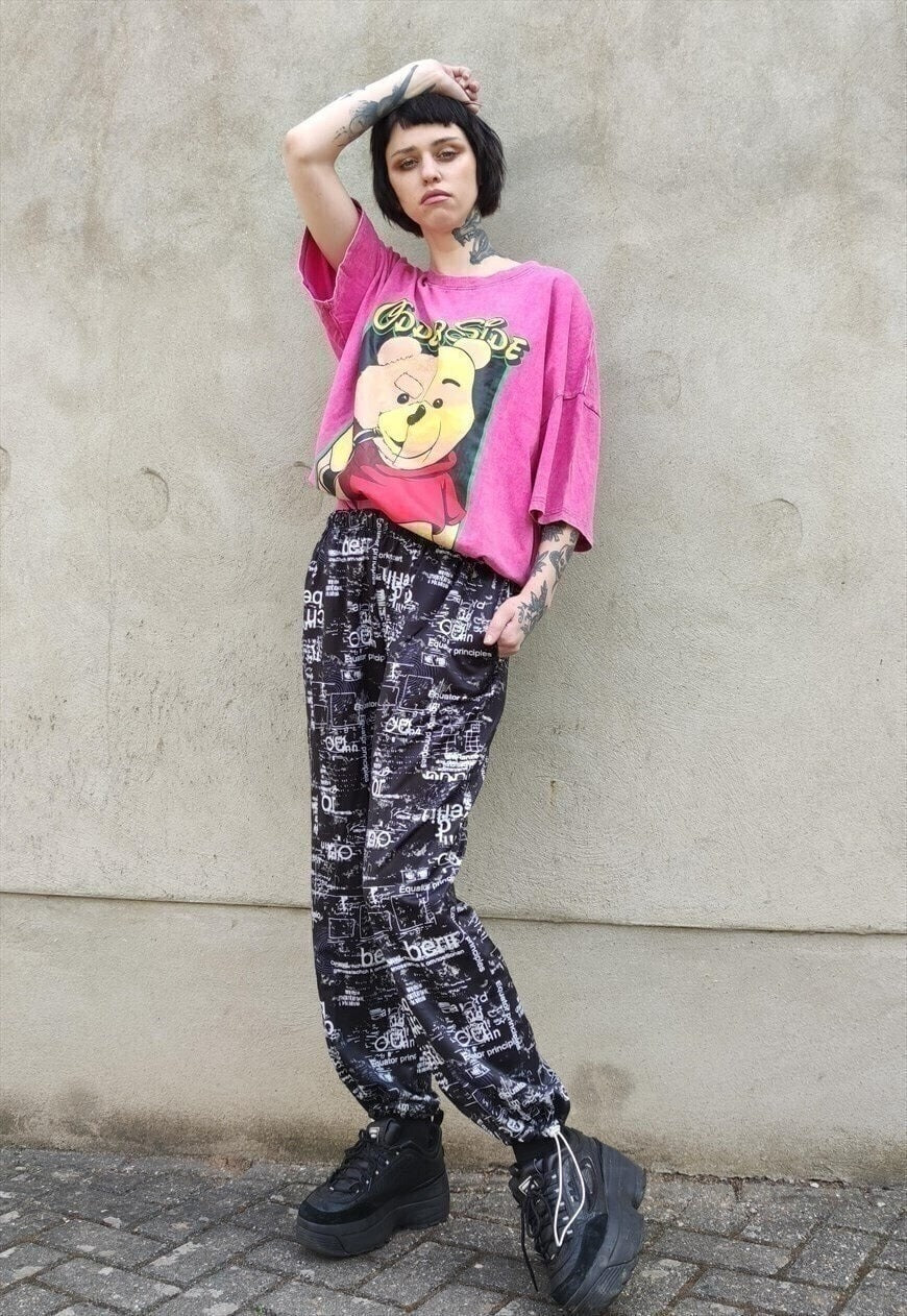 Straight fit graffiti print joggers beam overalls in black