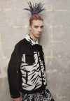 Animal print corduroy jacket zebra fleece patch bomber black