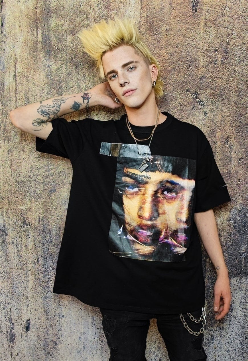 Anime t-shirt Japanese girl print tee grunge raver top black