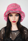 Pink faux fur bucket hat fuzzy neon cap festival rave fedora