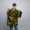 Sunflower fleece coat daisy trench floral pattern overcoat detachable sleeves rave bomber festival party jacket custom peacoat yellow black