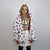 Floral fleece jacket white daisy print bomber fluffy sunflower pullover handmade rave festival overcoat grunge fuzzy hoodie