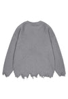 Fluffy distressed sweater stripe pattern hairy jumper grey