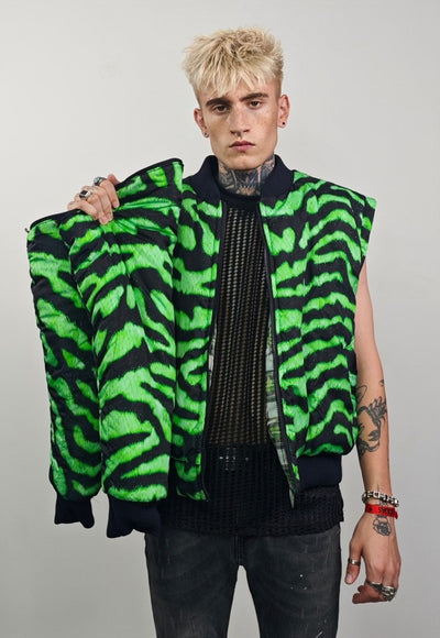 Neon stripe varsity jacket green zebra reversible 4in1 bombe