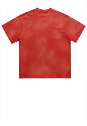 Premium vintage wash t-shirt retro tie-dye grunge top in red