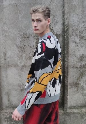 Mouse print knitted sweater cartoon Donald sweatshirt grey