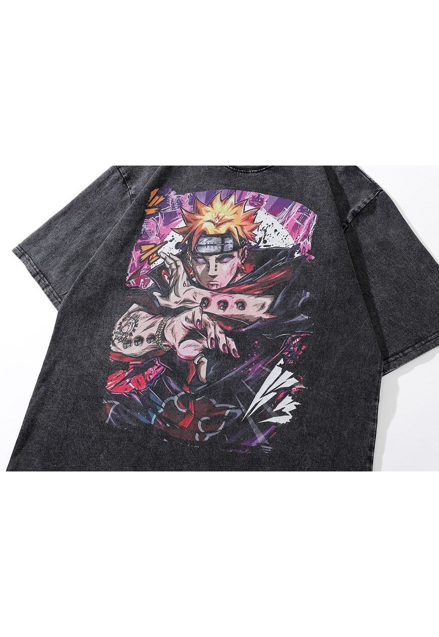 Anime t-shirt old Japanese cartoon tee retro top grey