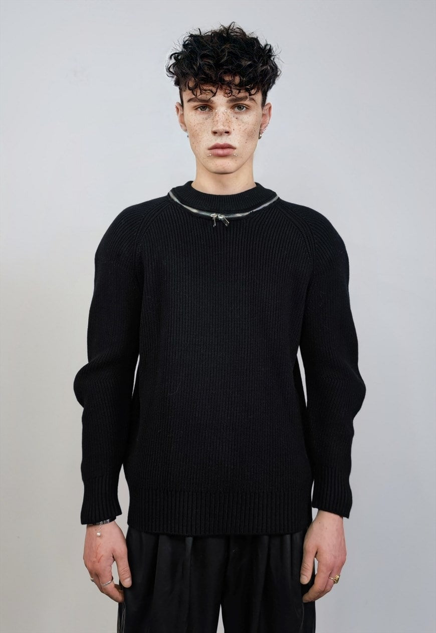 Gothic sweater in black catwalk jumper knitted going out top