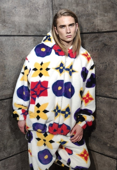 Geometric floral jacket handmade reversible fleece coat