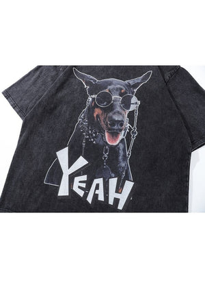 Doberman t-shirt dog tee retro Pinscher top in acid black