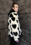 Heart fleece jacket faux fur love bomber retro coat cream