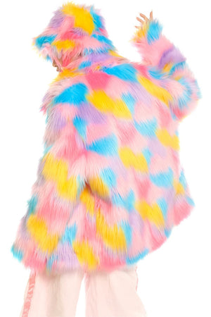 Unicorn shaggy faux fur jacket luxury raver bomber fluffy festival rainbow coat unicorn fleece party bomber neon burning man coat pink blue