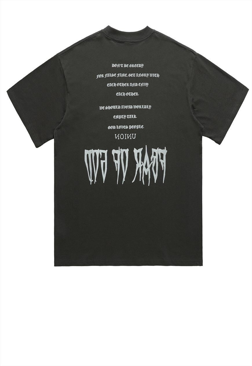 Bat print t-shirt lighthouse tee retro punk gothic top grey