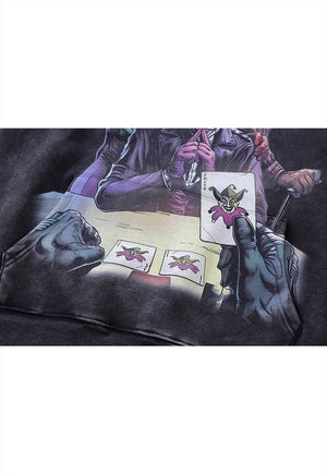 Joker print hoodie vintage wash pullover clown print jumper