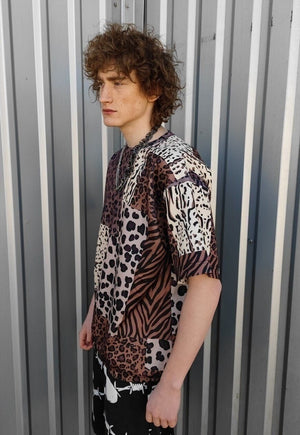 Leopard print tee handmade edgy animal t-shirt in brown