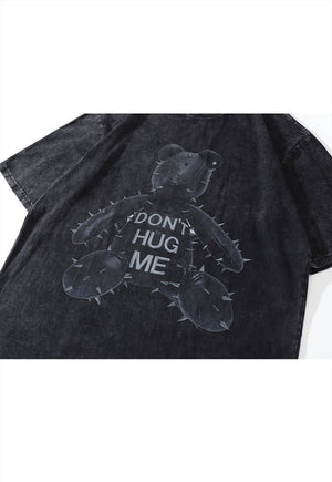 Grunge teddy print t-shirt bear tee Gothic top vintage grey