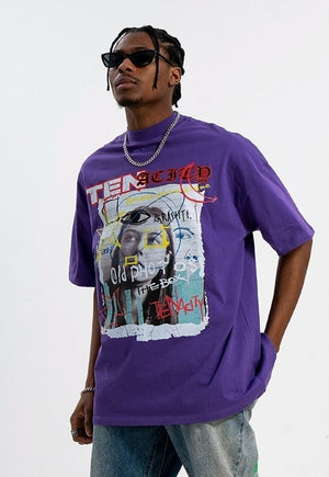 Graffiti print t-shirt grunge tee retro raver top in purple