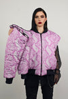 Pink snake varsity jacket Python print reversible bomber