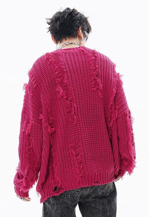 Ripped sweater knitted distressed jumper shredded top pink