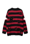 Striped sweater butterfly print jumper cutout elbow punk top