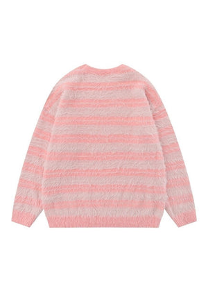 Striped sweater fluffy knit jumper soft fleece pastel pink