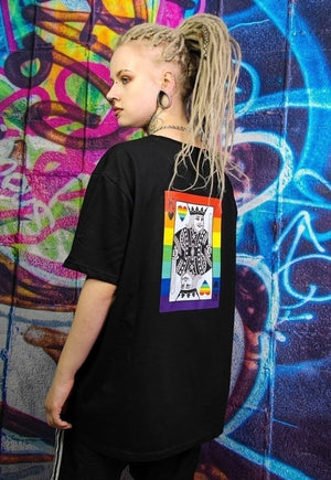 Gay King t-shirt LGBT rainbow heart tee Pride top in black