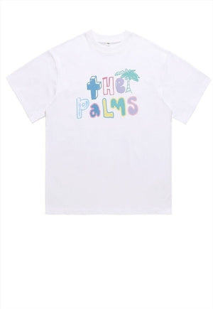 Tropical print t-shirt retro palm tee grunge punk top white