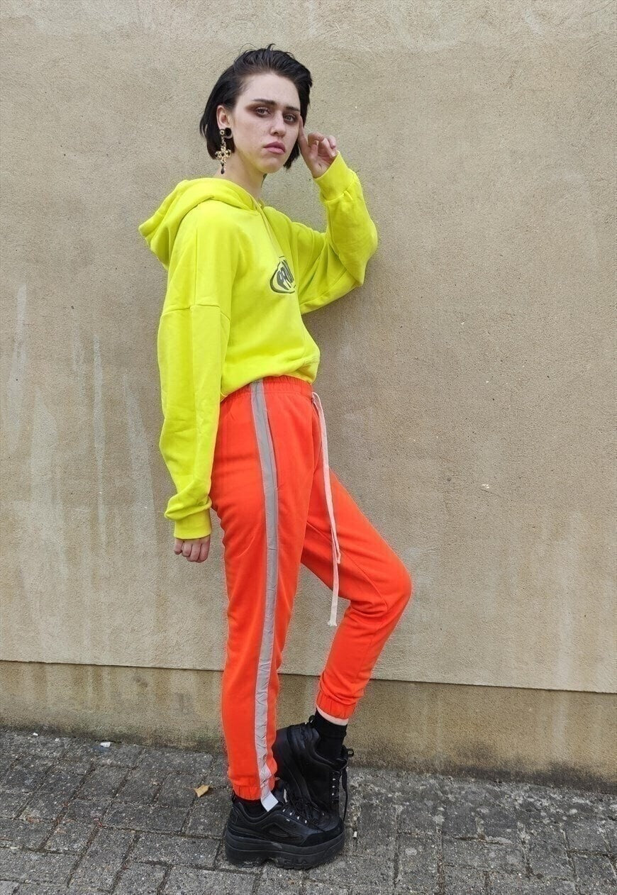 Slim fit reflective stripe joggers long lace pants in orange