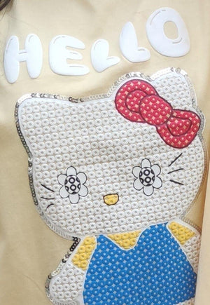 Hello Kitty t-shirt cat applique tee Anime cartoon top cream