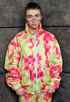 Tie-dye fleece jacket handmade reversible check bomber red