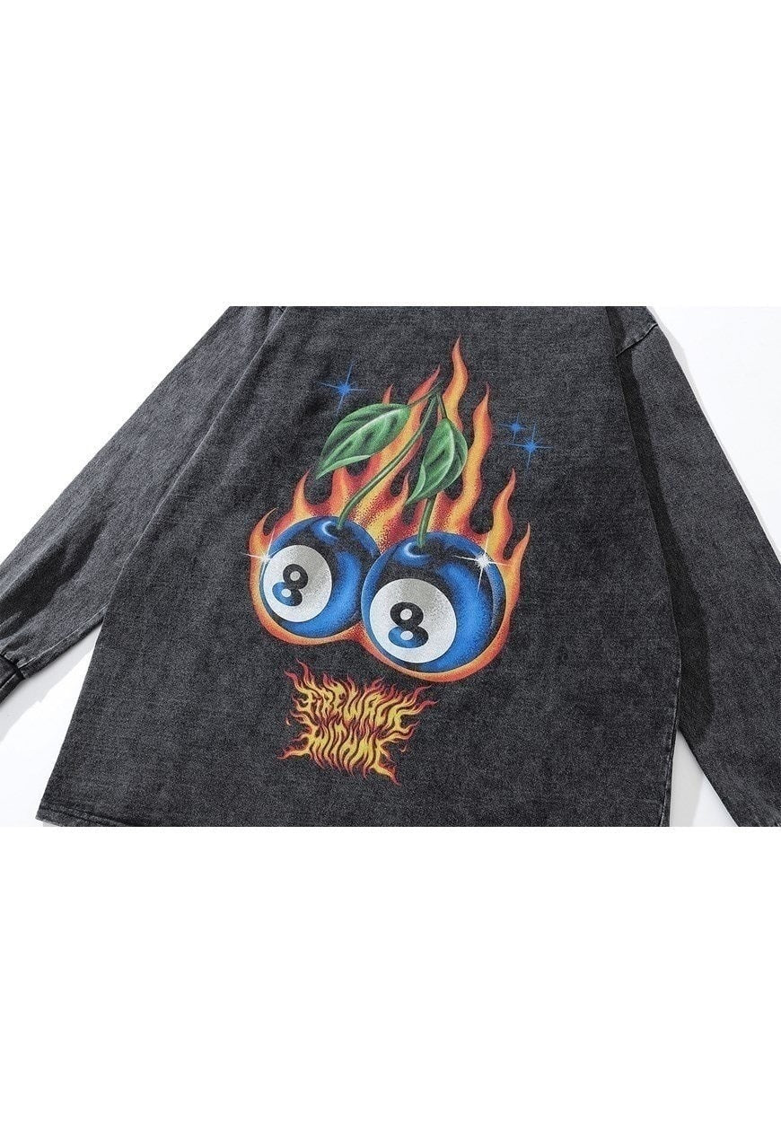 Cherry t-shirt old bingo game long tee retro top acid grey